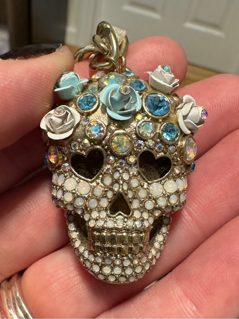 Betsey Johnson Sugar Skull Pendant with Flowers